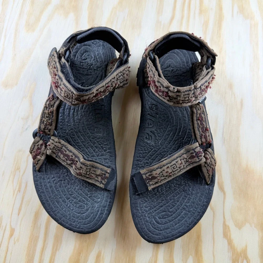 Teva Terra Fi Mens Sport Sandals Brown Geometric Straps Hiking Water Shoes 7